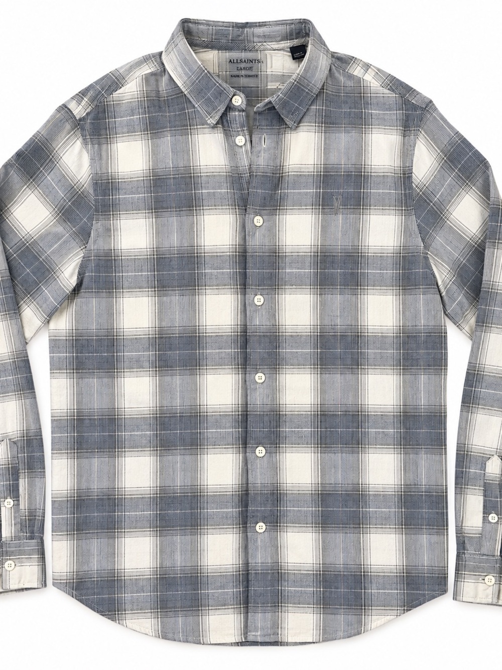 All Saints Plaid Button-Down Shirt in Blue and White